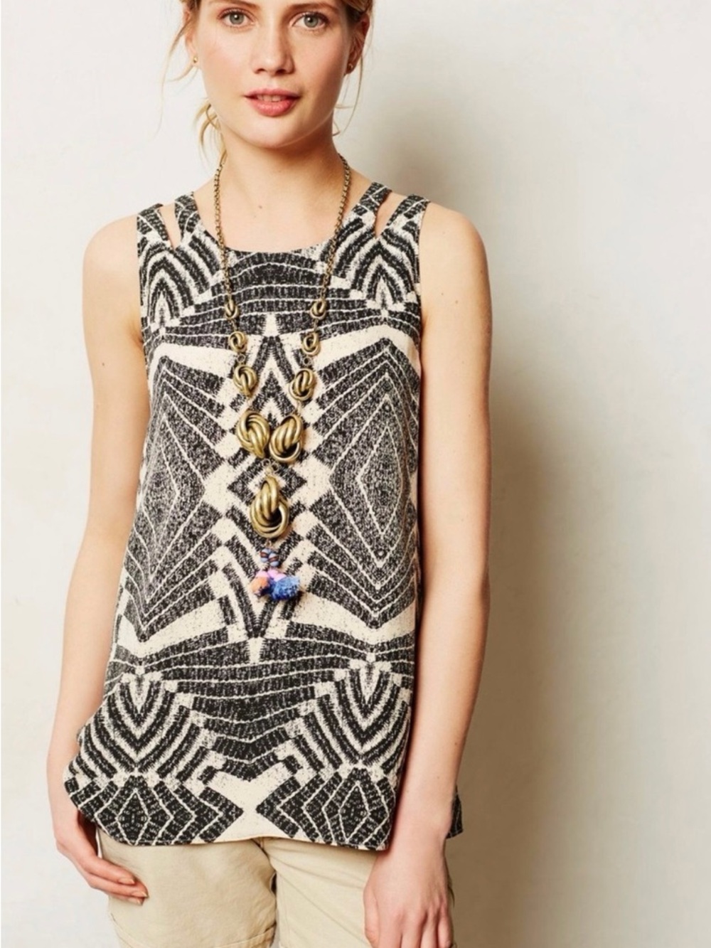 Fynn & Rose for Anthropologie black and white geometric print tank top